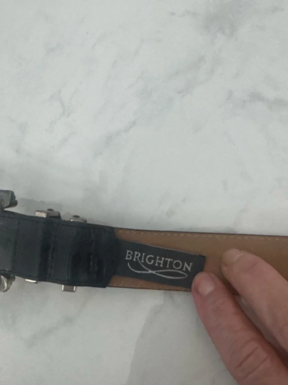 Brighton Black Croc-Embossed Leather Belt with Two-Tone Buckle